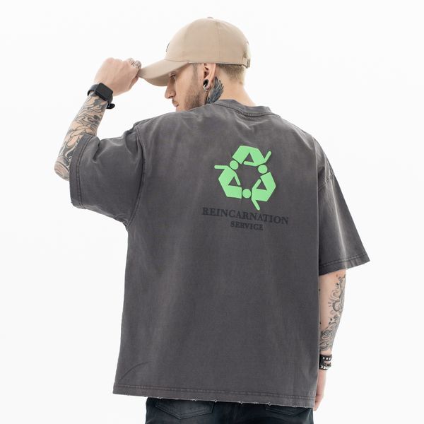 

designer luxury shirt sweatshirt t shirt tee shirt for man tshirt Trendy Washed and short sleeved t shirt loose fitting pure cotton round neck base shirt, Purple