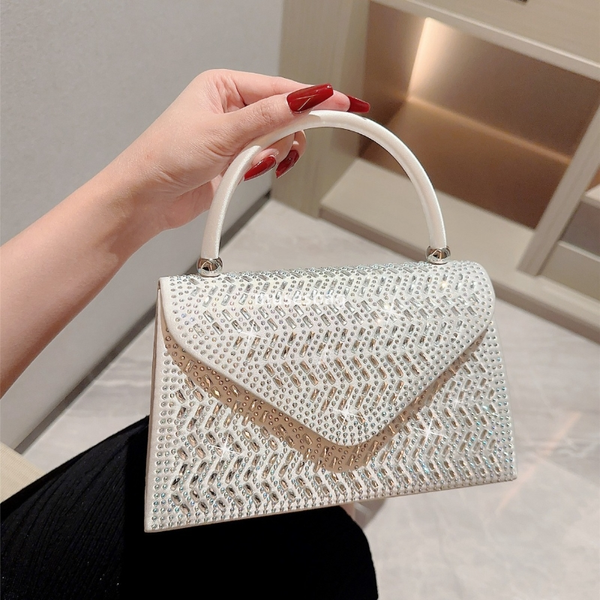 

Designer Ladies High Quality Banquet Shining Party Fashion Handbag Handheld Dress Evening Dress Bag Flipped Small Square Bag Banquet Dress Bag, Silver