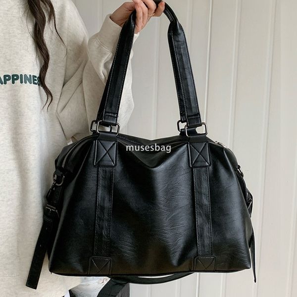 

High quality women designer fashionable portable travel bag Korean version casual retro tote bag large capacity classic crossbody bag luggage bag, Black