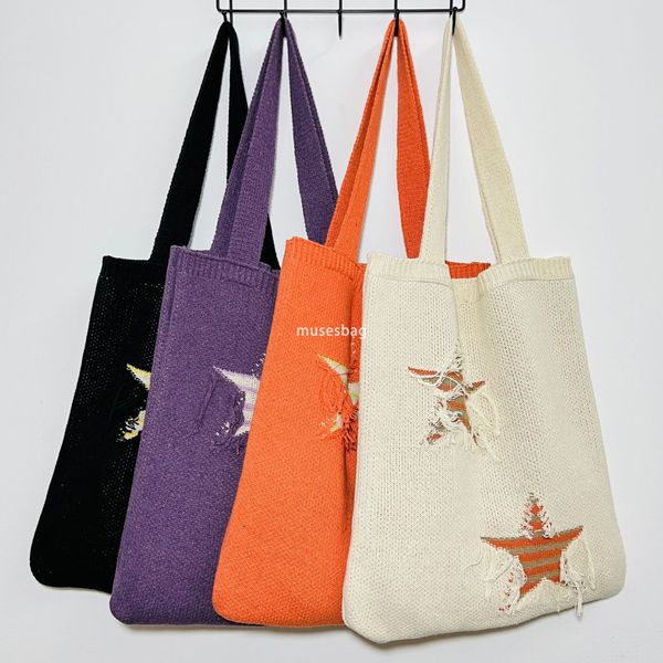 

New Advanced Fashion Star Bag Knitted Bag Instagram Bag One Shoulder Bag Large Capacity Beach Tote Bag Hand Hook Bag Women Bag, Orange