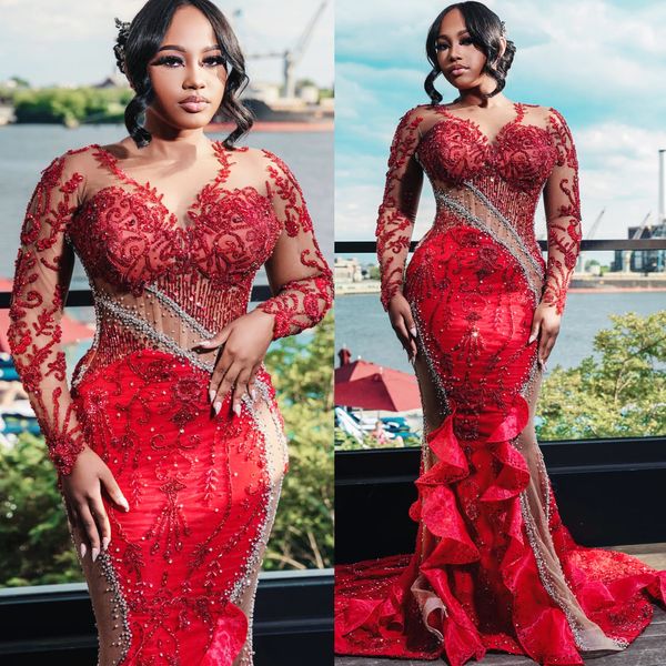 

2024 Aso Ebi Plus Size Red Mermaid Prom Dress Lace Beaded Vintage Evening Formal Party Second Reception 50th Birthday Engagement Thanksgiving Gowns Dresses ZJ43, Dark green