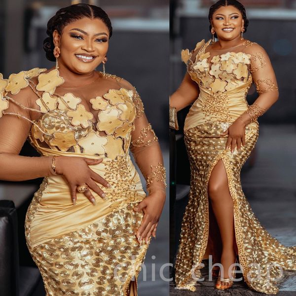 

2024 Aso Ebi Plus Size Gold Mermaid Prom Dress Lace Florals Evening Formal Party Second Reception 50th Birthday Engagement Thanksgiving Gowns Dresses ZJ35, Dark navy