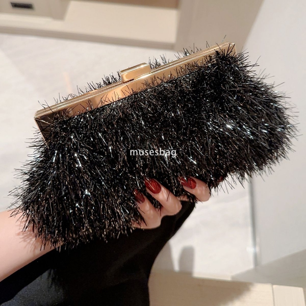 

Designer Women's Fashion Banquet Bag Brilliant Silk Celebrity Handheld Fashion Matching Dress Bag Versatile and Practical Banquet Chain Bag Crossbody, Black