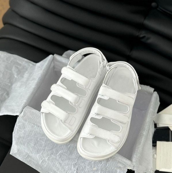 

Designer women thick soles sandals belt buckles open-toed Classic outerwear ladies flat Leather sandals black white Female Crystal beach platform sandals