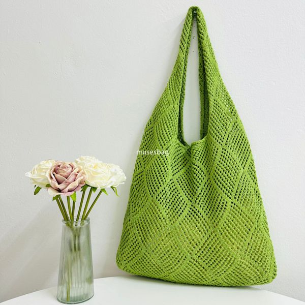 

New minimalist and atmospheric woolen knitted bag woven bag shoulder bag large capacity tote bag bohemian beach travel handbag, Green