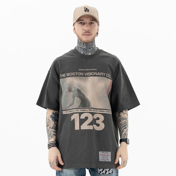 

luxury womens t shirt shirts man tshirt sweatshirt Letter streetwear takashi Skull Washed letter High Street Wash Print Loose Short sleeved T shirt for Men and Women, Gray
