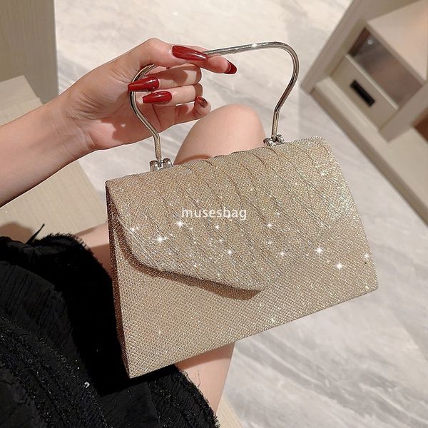 

Designer Ladies High Quality Handheld Elegance, Small and Popular Sparkling Pink Celebrity Versatile Handheld Banquet Bag Fashionable and Minimalist Banquet Bag, Gold