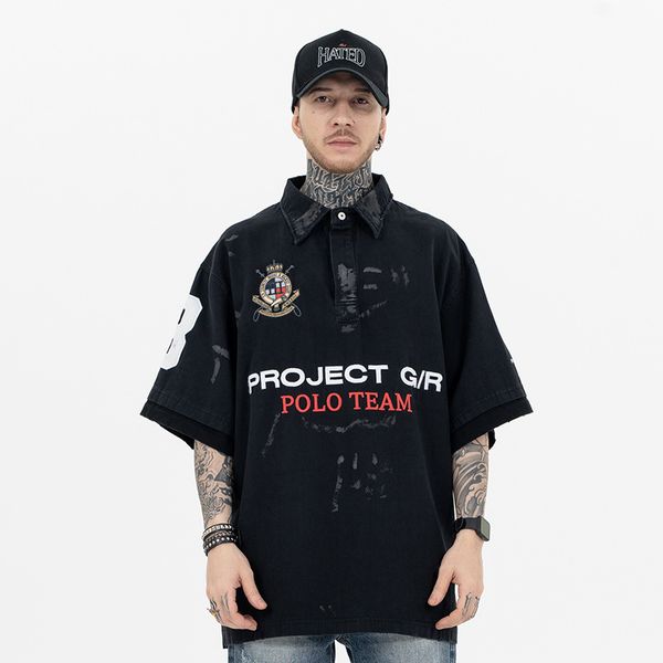

luxury womens t shirt shirts man tshirt sweatshirt Letter streetwear takashi Skull Print Short sleeved patchwork polo shirt badge letter embroidered t shirt, Black