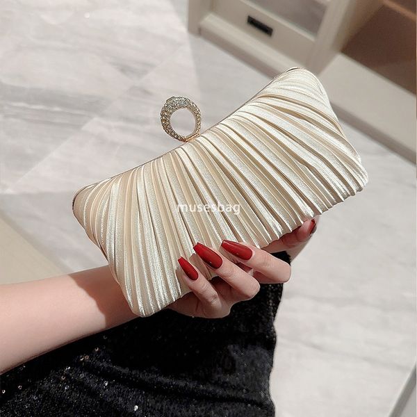 

High quality women designer high-end dinner party pleats large capacity temperament socialite handbag single shoulder diagonal cross square bag, Silver