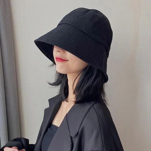 

Summer Spring Black Women Bucket Hat Casual Cotton Solid Color Panama Cap Outdoor Beach Visor Sun Hats Lady Girl Fisherman Cap, Select