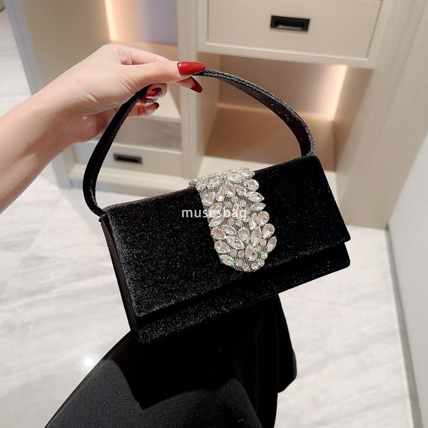 

High quality women designer luxurious velvet socialite temperament banquet bag sparkling decoration versatile handheld banquet evening bag hand-held bag, Blue