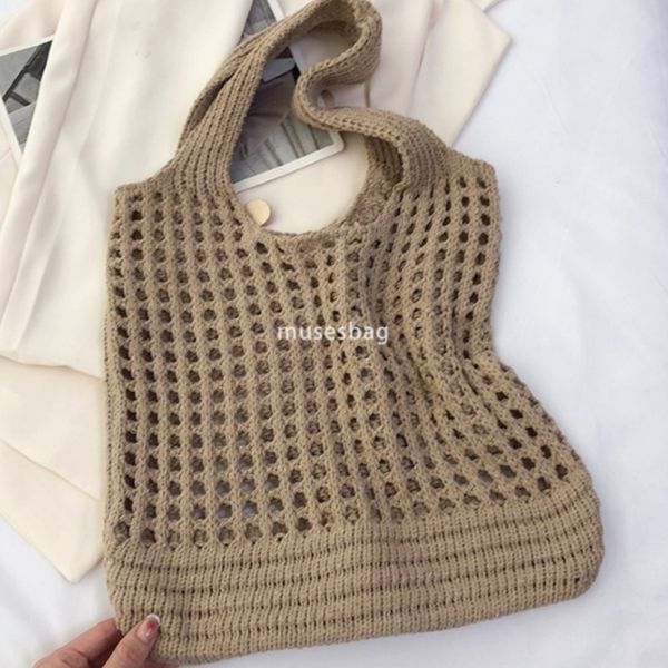 

New high-quality yarn handmade knitted bag woven bag shoulder bag commuting large capacity tote bag bohemian style crossbody bag women bag, Khaki