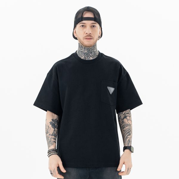 

luxury womens t shirt shirts man tshirt sweatshirt Letter streetwear takashi Minimalist chest pocket triangular patch embroidered casual short sleeved t shirt, Black
