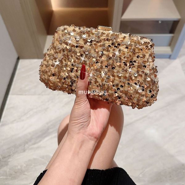 

Designer Women High Quality Retro Bead Box Dinner Bag Gold Celebrity High end Banquet Evening Dress Versatile Simple Dress Bag Party Ball Handbag
