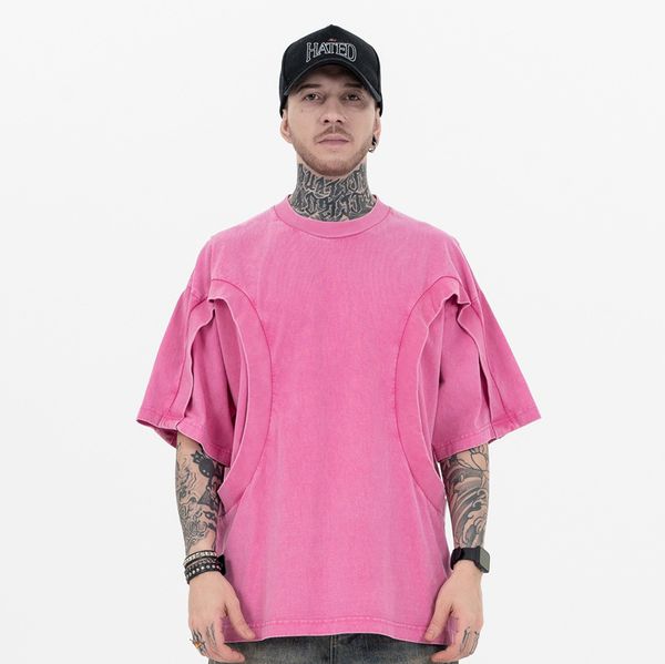 

designer t shirt luxury tee print tshirt mens sweatshirt angle short sleeve Splicing and High Street European and American Solid Color Loose Round Neck t shirt, Ivory