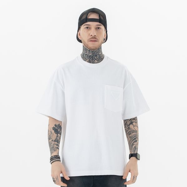 

luxury womens t shirt shirts man tshirt sweatshirt Letter streetwear takashi Minimalist chest pocket triangular patch embroidered mens designer sweat shirt, Black