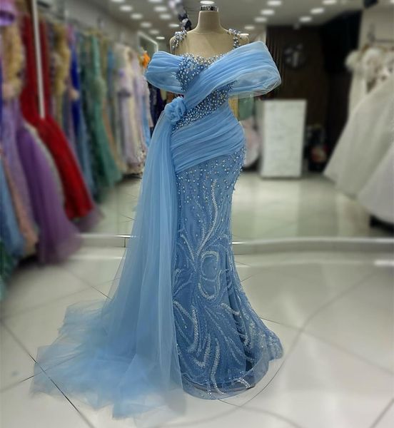 

2024 Aso Ebi Plus Size Sky Blue Mermaid Prom Dress Crystals Sequined Evening Formal Party Second Reception Birthday Engagement Thanksgiving Gowns Dresses ZJ53, Light purple