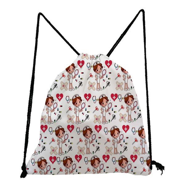 

Designer Female Universal High Quality Personalized Student Backpack Creative Cute Nurse Print Drawstring Bag Bundle Bag Wholesale, Blue