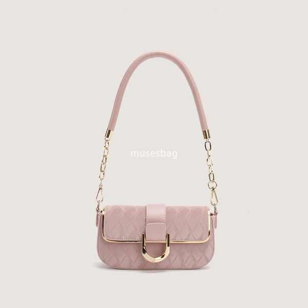 

New high-end minimalist and stylish small square bag versatile diamond grid chain small bag underarm single shoulder crossbody bag, trendy, Pink