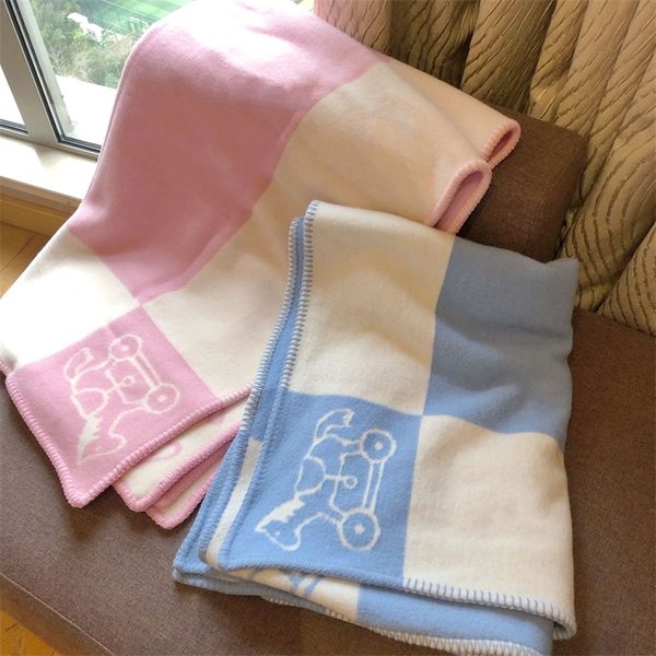 

Designer New Baby Suitable for 3-6 years old 130/100cm Letter H Horse Cashmere Soft Pony Pattern Wool Blanket Decorative Knitted Blankets, Blue