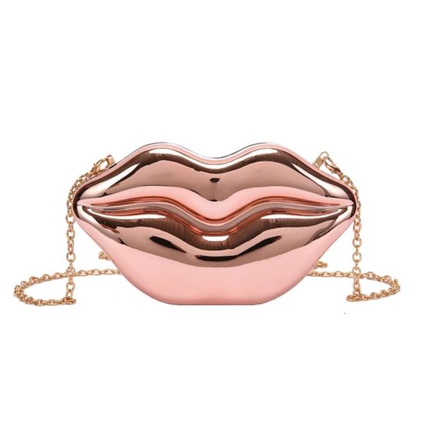 

Fashion Designer Bag Mini Lip Purse Box Clutch Lip Shaped Party Evening Bags Lady Crossbody Key Sweetie Lipsticker Bag Lovely Hasp Lock Gold Chain Luxury Style, Champagne 14x11cm