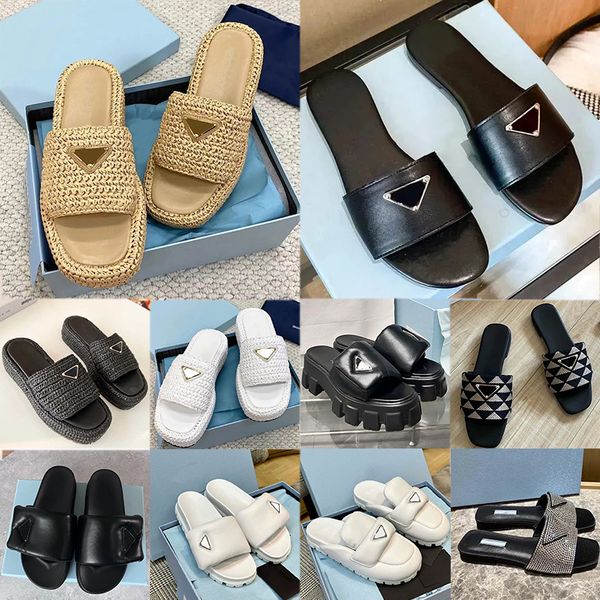 

Free Shipping Designers Slippers luxury shoe sandale women triangle Sliders fashion sandal Raffias Straw weave platform shoes Slide beach pool flat Slipper, Clear