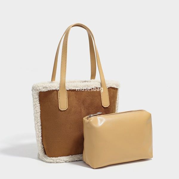 

New Warm Breathing Plush Bag Women Internet Red Plush Bag Handheld Large Capacity Plush One Shoulder Tote Bag, Brown