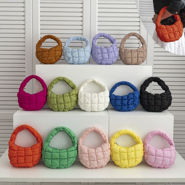 

Designer women mini high-end pleated cloud bag with plaid down cotton filling handbag, casual and fashionable minimalist handbag, Gold
