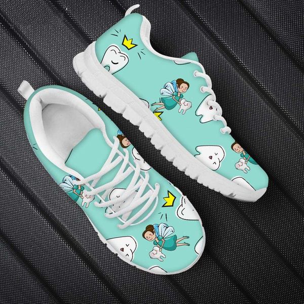

Cartoon Tooth/Dental Fairy Print Woman Flats Ladies Sneakers Spring/Autumn Lace Up Sport Jogging Shoes Casual Shoes For Women, Hmfc6010aq