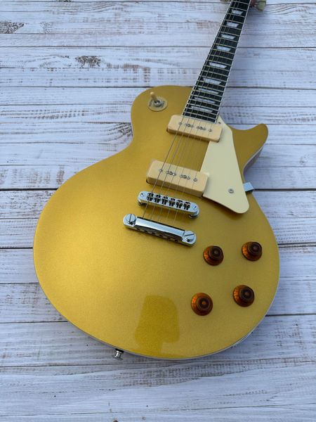 

Standard electric guitar, golden top, yellow back, P90 pickup, stock