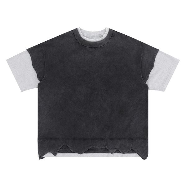 

luxury womens t shirt woman sweatshirt mens luxury shirt Printing Short Street Street distressed heavyweight patchwork double layered blocking sleeved tshirts, Black