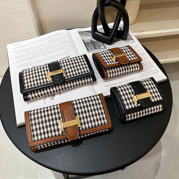 

Factory outlet womens wallets elegant retro letter printing long wallet multi card folding plaid coin purse two piece fashion leather handbag 6192#, Black