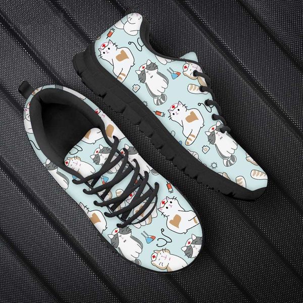 

Ladies Shoes Cute Cartoon Nurse Cat/Kitten Print Woman Flats Sneakers Women Nursing Gifts For Girl Casual Mesh Jogging Shoes, Hmf2024aq