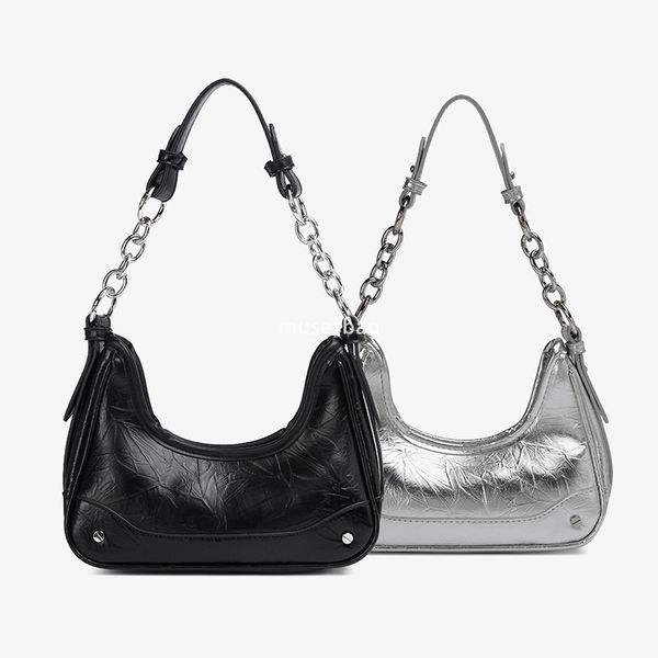 

High quality underarm bag for women's summer new model popular this year with a sense of luxury niche chain fashionable commuting crossbody stick bag, Silver