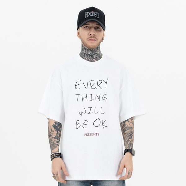 

tshirts sweatshirt designer woman tshirt t shirt short sleeve Splicing Worn Creative letter versatile casual short sleeved heavy duty tshirt sweden shirt, Black