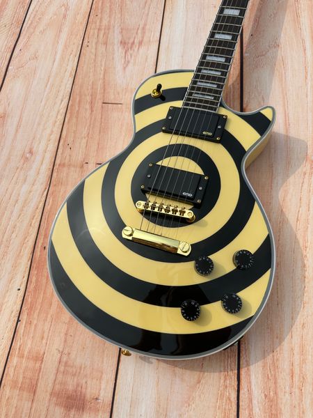 

Custom electric guitar, Zakk guitar, gold accessories, EMG pickup, classic black and white stripes, lightning packaging