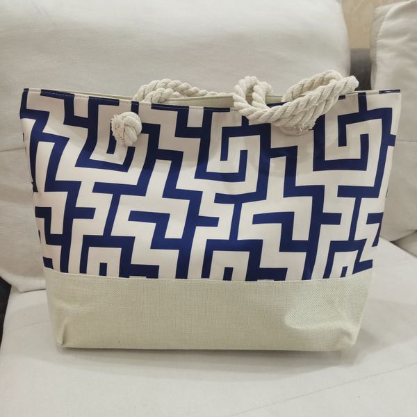 

designer bag tote Summer Travel Sustainable Burlap Rope Fashion Canvas One-Shoulder Wave Stripe Beach Bag Eco Friendly Reusable Large, Multi-color