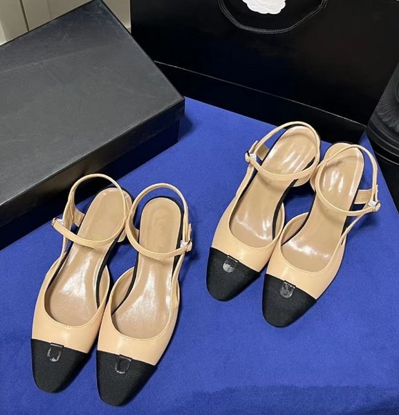 

Designer women's sandals and shoes classic women non-slip Heel empty ladies work Midheel sandals black white leather women chunky Heels sandals