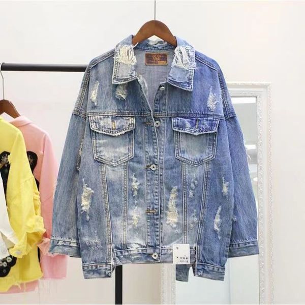 

designer jeans womens jean jackets Rugod New Vintage Letter Print Frayed Jean Women Autumn Winter Ripped Hole Coat Female Bomber Casaco Denim Jacket asian size, Jacket 2