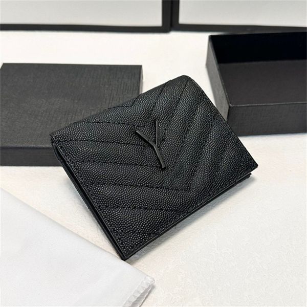 

Woman Short Wallet Designer Wallets Card Holder Real Leather Holders 2-Fold Purse Black Hardware TOP