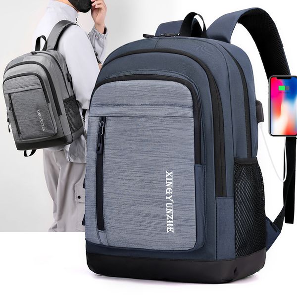 

Outlet factory mens backpacks college fashion student backpacks large capacity men computer bag simple lightweight waterproof nylon leisure travel backpack, Blue