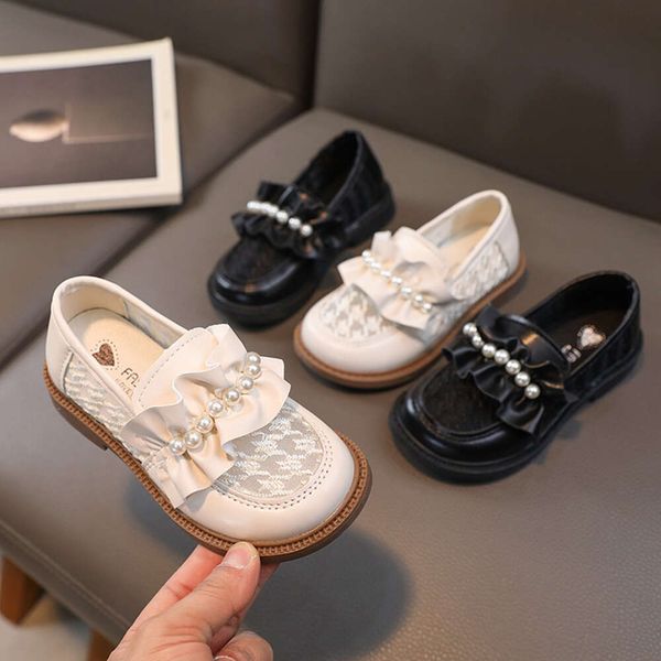 

Breathable Mesh Leather Pearl Embroidered Girls' Shoes for Spring/Summer, Black