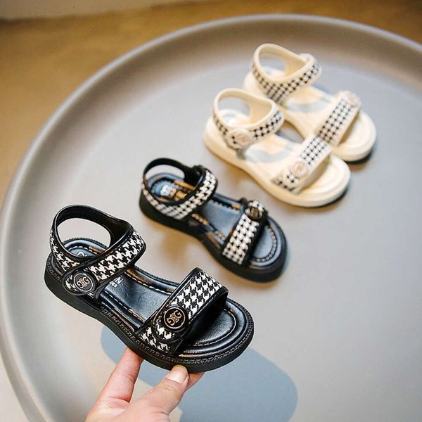 

Children's girls' sandals, summer 2024 new fashion open toed flat bottomed princess shoes, little girl student beach shoes F614-36, Black