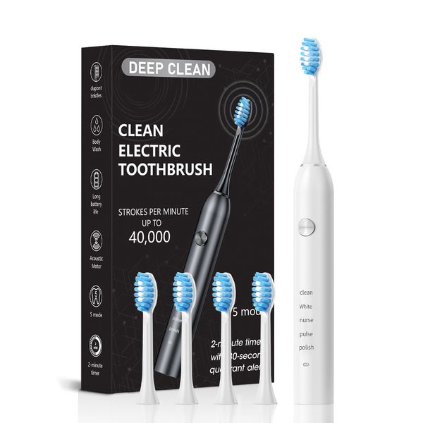 

New 5-speed magnetic levitation electric toothbrush adult household soft bristle waterproof toothbrush-White