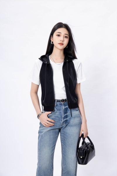 

women's coats Leisure sleeveless hoodie, vest jacket, casual zipper cardigan for women, Black