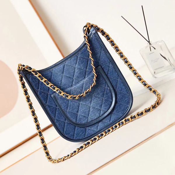 12A Upgrade Mirror Quality Hobo Designer Bag Small Denim Bag Womens Genuine Leather Bags Caviar Quilted Bag Handbags Crossbody Shoulder Gold Chain Bag With Box