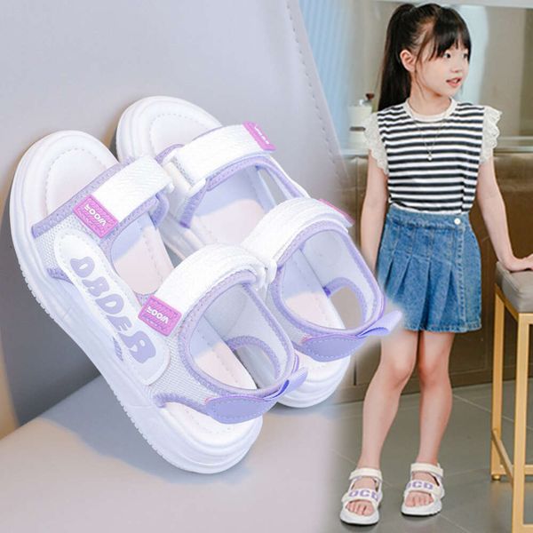 

2024 Girls' Sandals Summer Soft Sole Chinese Sports Student Princess Open Toe Kids Beach Shoes, Pink