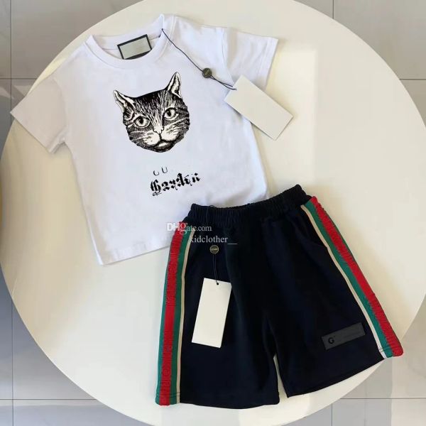 

two piece sets Child Set kid tracksuit Kids designer T shirt Short Sleeve baby Clothes Sports With letter top fasion White Black Size -150