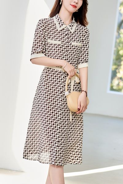 

skirts for women High quality silk silk silk light luxury printed shirt collar dress, Leopard print