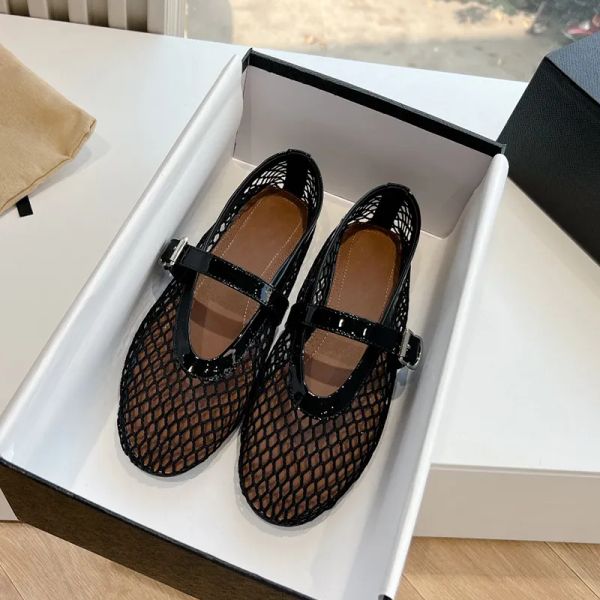 

Designer Sandals Mary Jane Ballet flats Rhie Stud embellished Buckle Strap women's Brand Leather flat shoes factory footwear with box, Dark grey